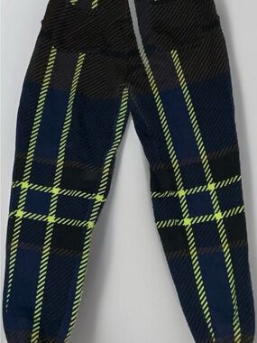 IVY PARK Navy Plaid Leggings with Neon Yellow Grid